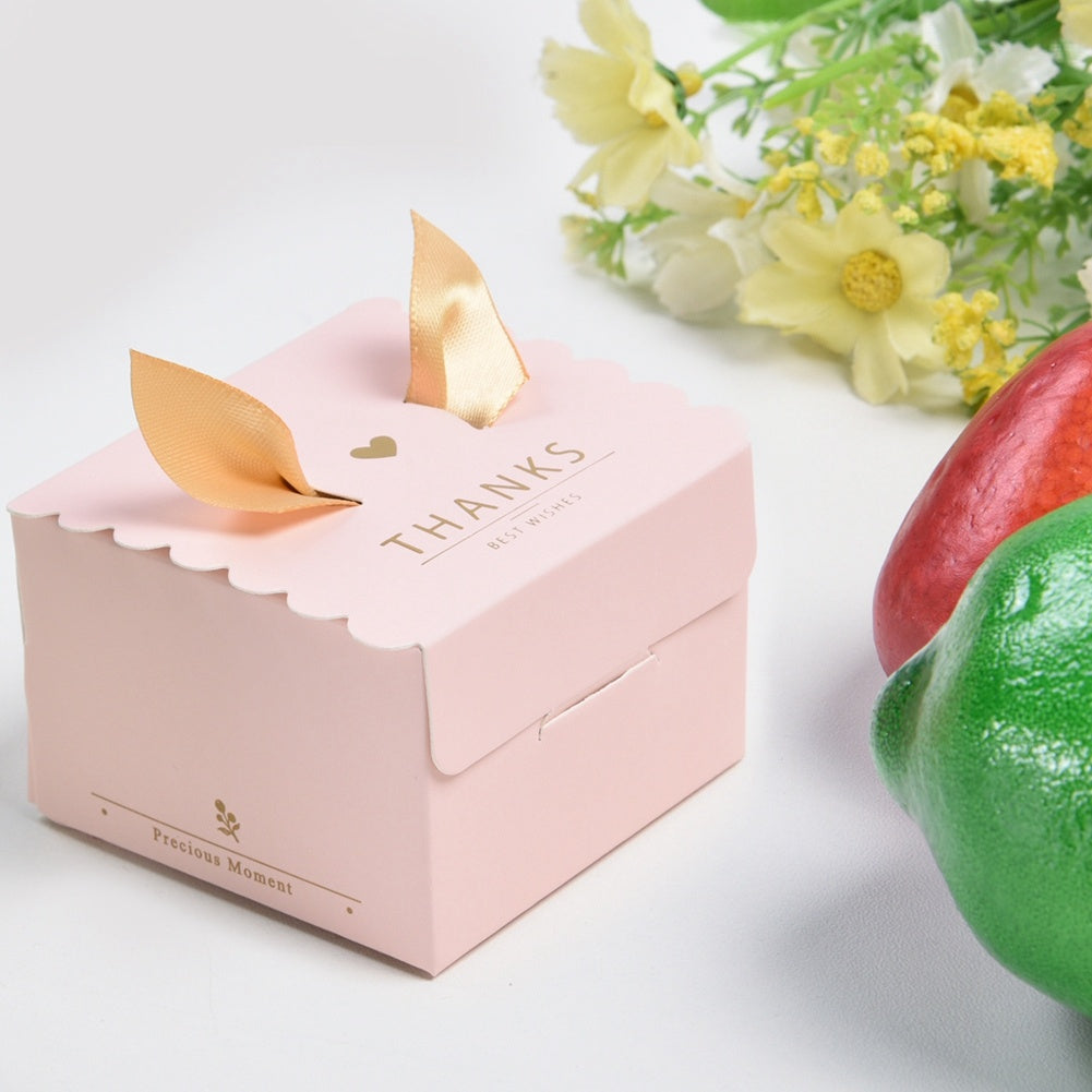 50 pcs Wedding Party Paper Candy Chocolate Cake Decoration Box Gift (Pink thanks)