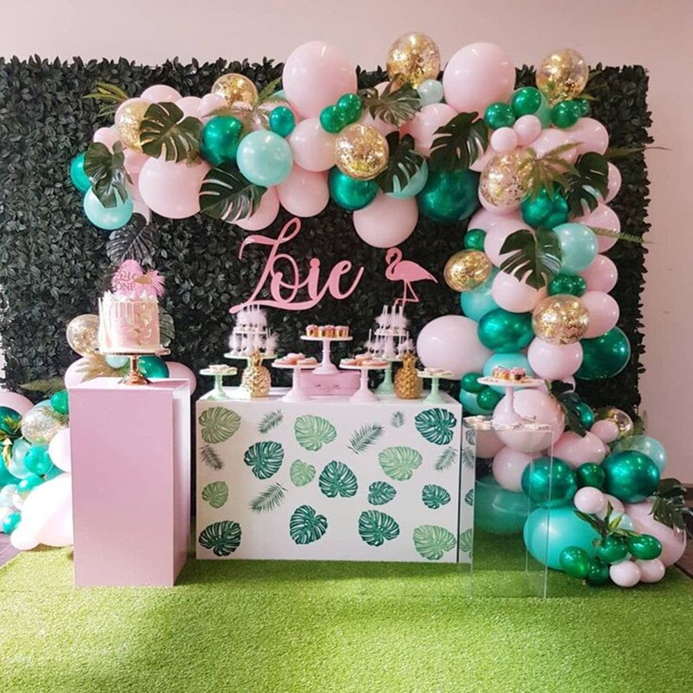 Balloon green pink gold arch set