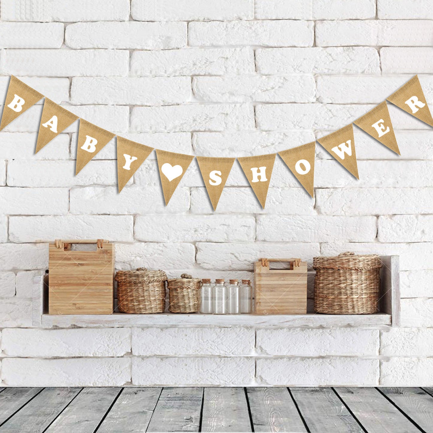 Baby Shower Linen Flag Banner