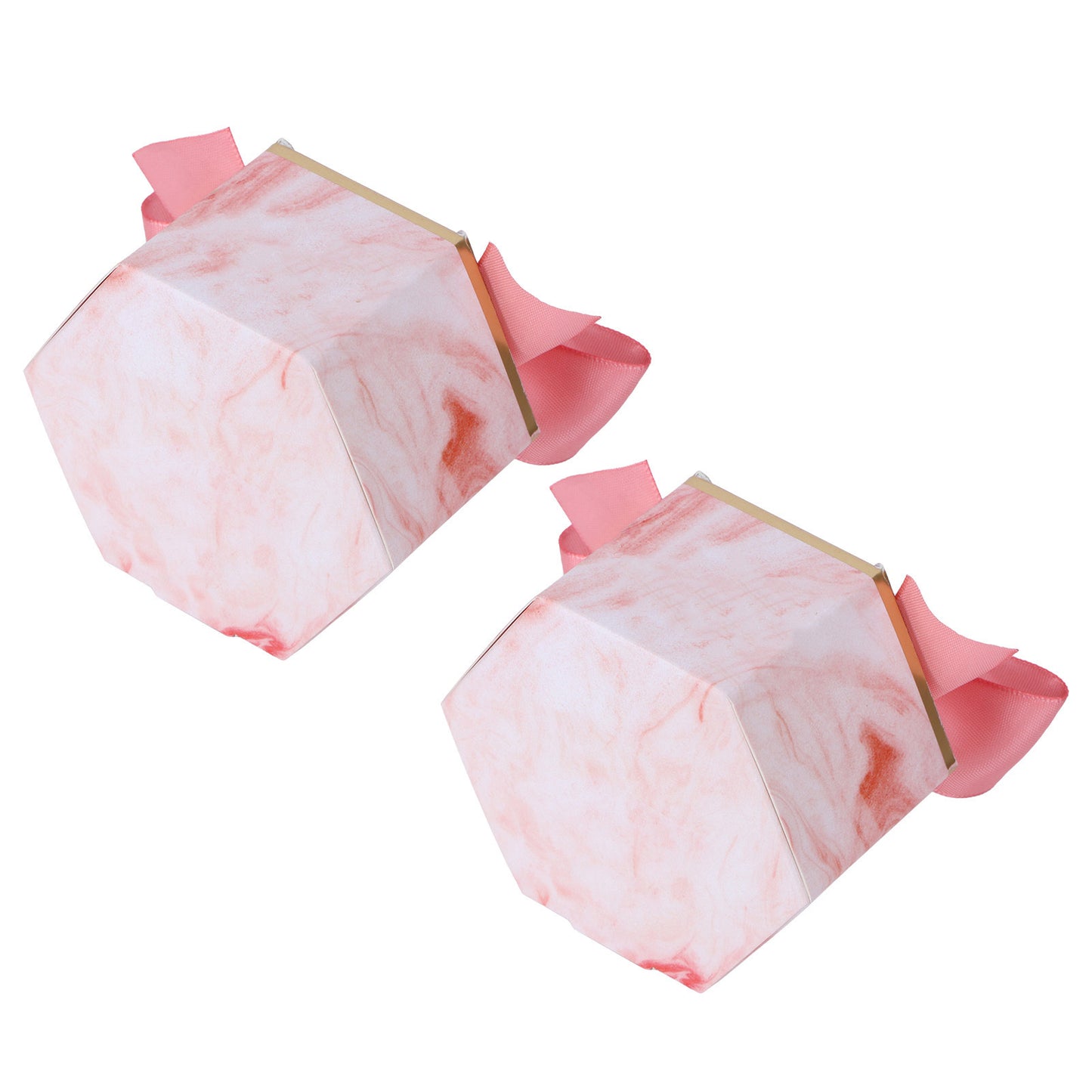 25 Set Hexagonal Candy Boxes Chocolate Cookies Boxes for Wedding Party Supplies(Pink Rose Pink Ribbon )