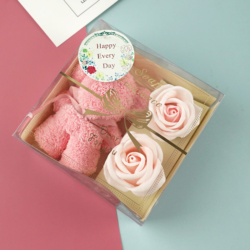 Festival Present Towel Bear Gift Box Teacher's Day Gift Soap Flower Transparent Gift