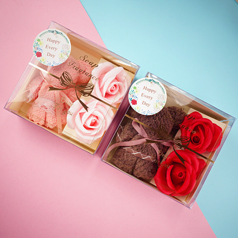 Festival Present Towel Bear Gift Box Teacher's Day Gift Soap Flower Transparent Gift