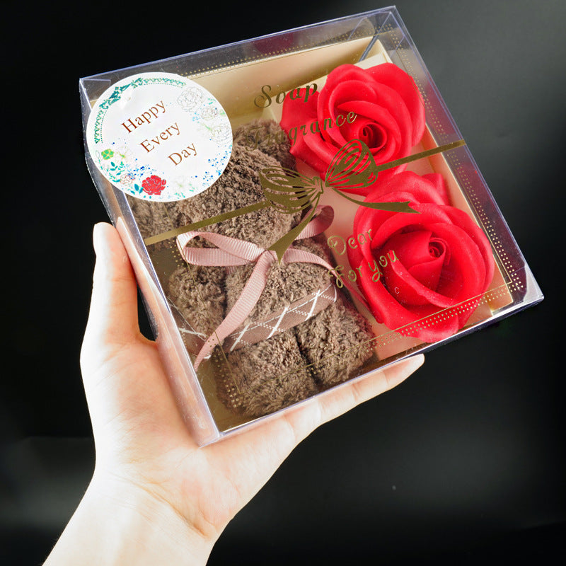 Festival Present Towel Bear Gift Box Teacher's Day Gift Soap Flower Transparent Gift