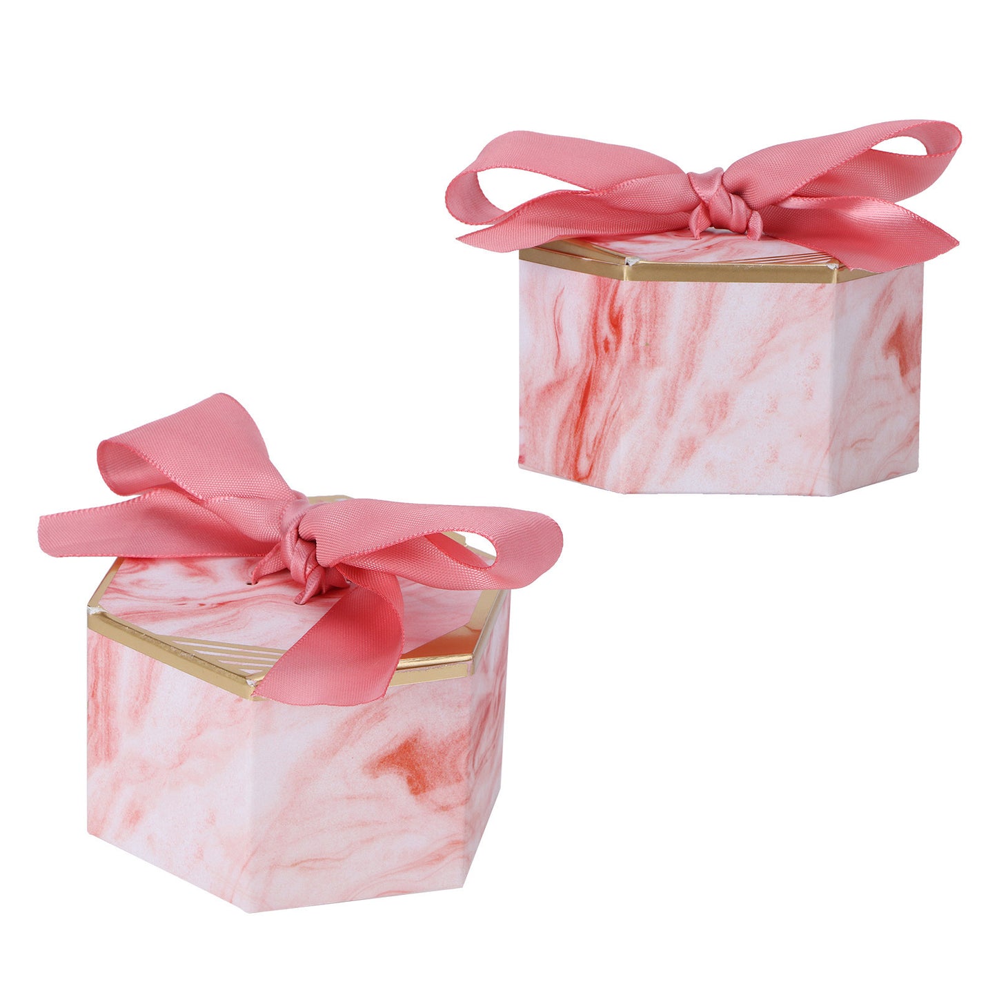 25 Set Hexagonal Candy Boxes Chocolate Cookies Boxes for Wedding Party Supplies(Pink Rose Pink Ribbon )