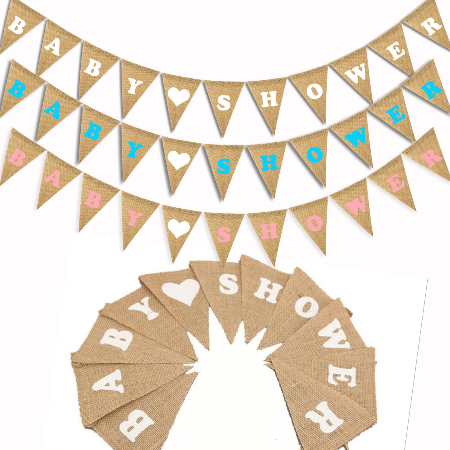 Baby Shower Linen Flag Banner
