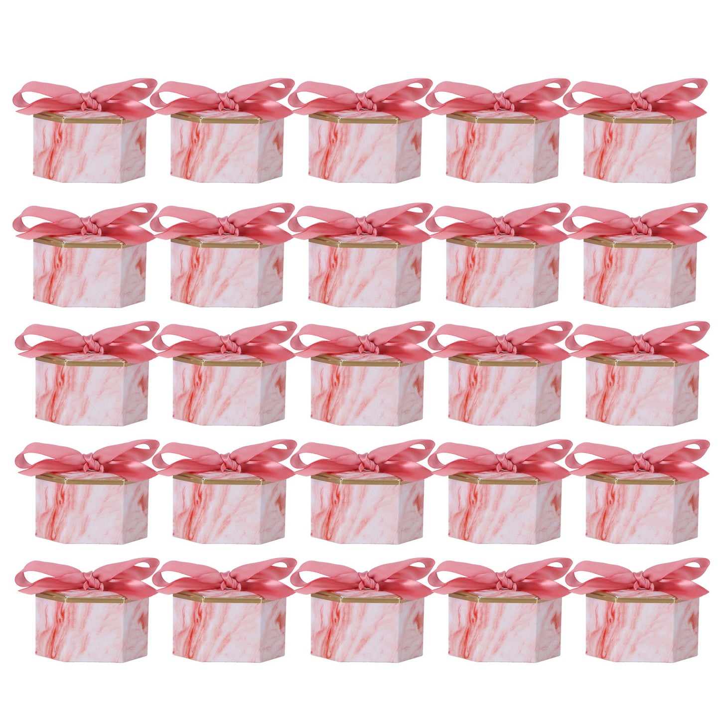 25 Set Hexagonal Candy Boxes Chocolate Cookies Boxes for Wedding Party Supplies(Pink Rose Pink Ribbon )