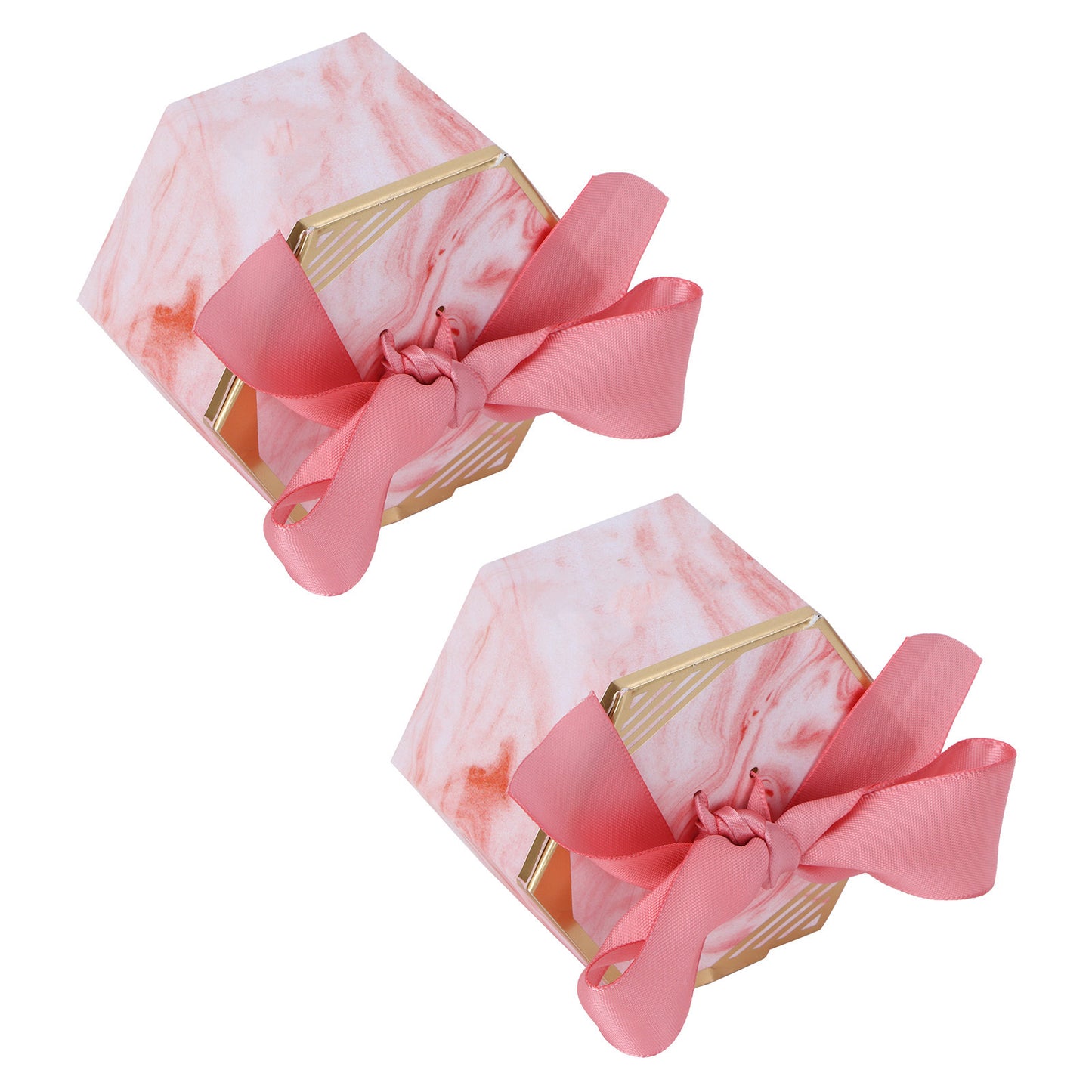 25 Set Hexagonal Candy Boxes Chocolate Cookies Boxes for Wedding Party Supplies(Pink Rose Pink Ribbon )