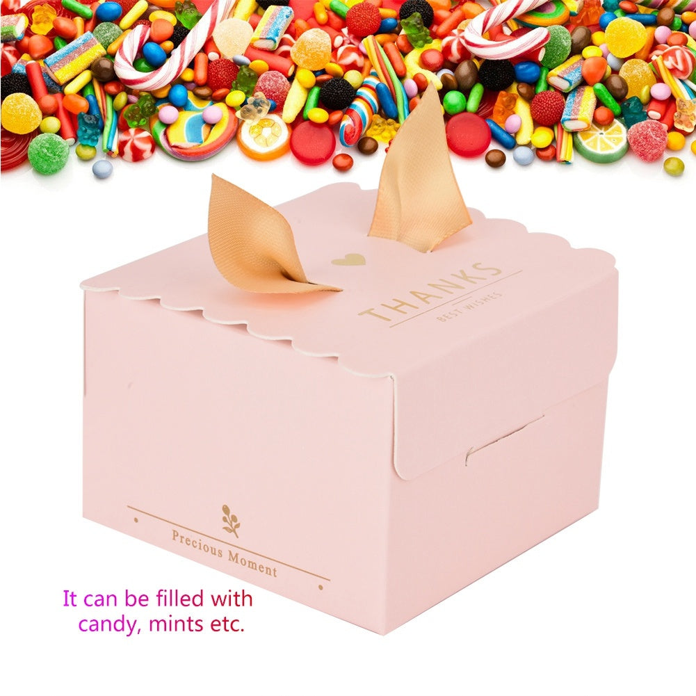50 pcs Wedding Party Paper Candy Chocolate Cake Decoration Box Gift (Pink thanks)