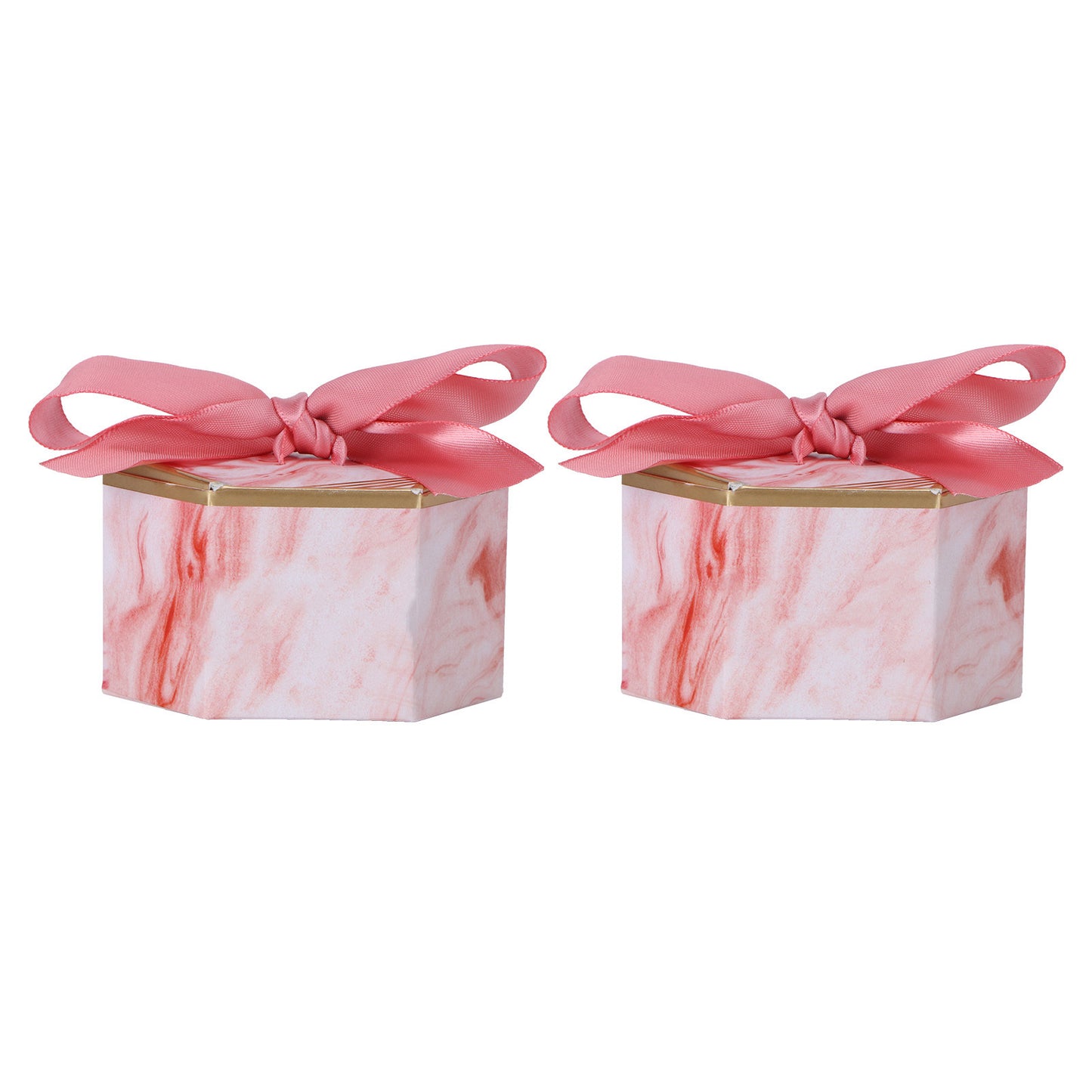 25 Set Hexagonal Candy Boxes Chocolate Cookies Boxes for Wedding Party Supplies(Pink Rose Pink Ribbon )