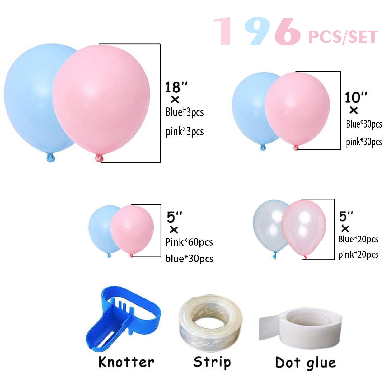 Gender Reveal Balloon Arch Bridge Set 196pcs