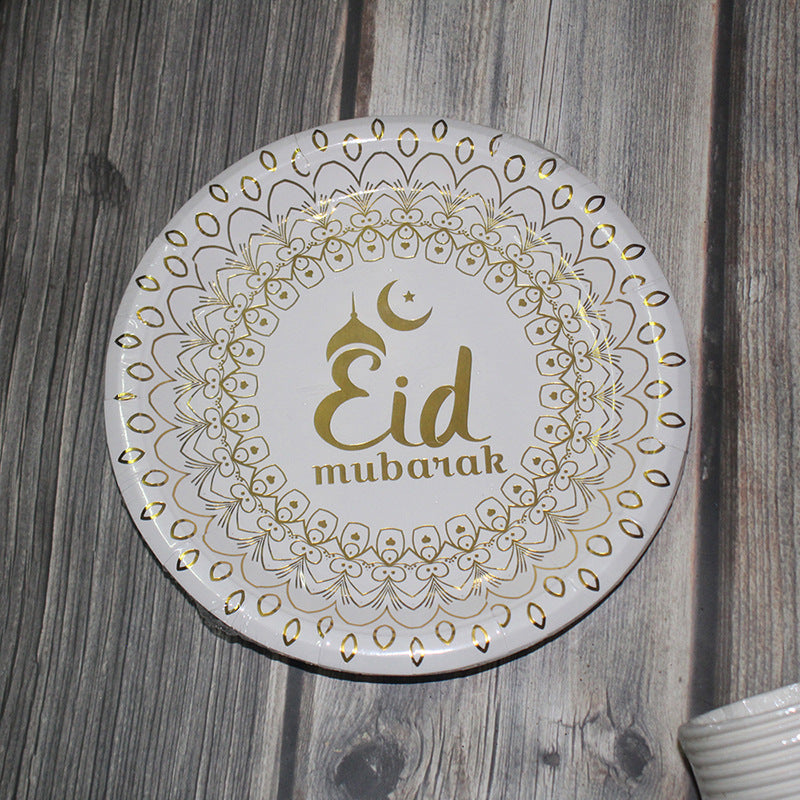 Muslim Eid Ramadan Tableware Disposable Paper Plate Paper Cup