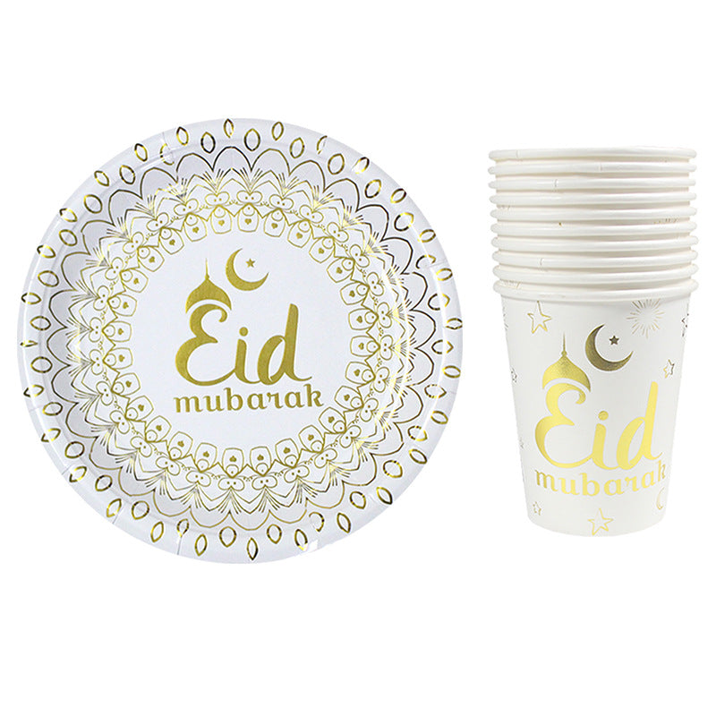 Muslim Eid Ramadan Tableware Disposable Paper Plate Paper Cup