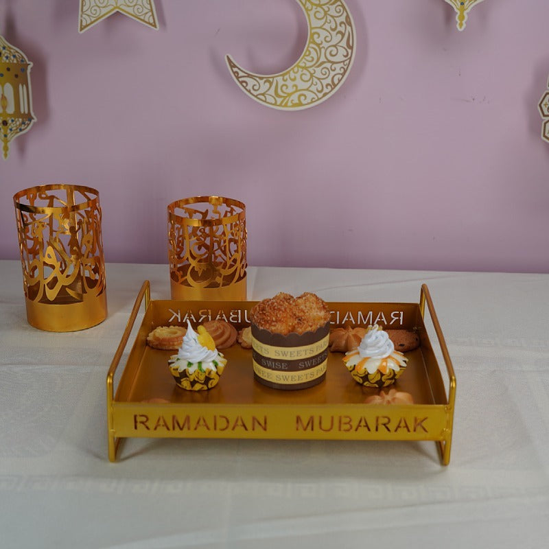 Iron Golden Tray Dessert Stand for Ramadan & Eid