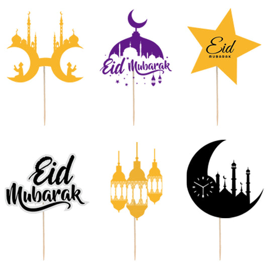 EID MUBARAK Party Cup Cake Decoration - Cake Toppers, Set of 6